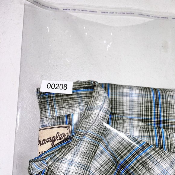 Mens Western Shirt XL Wrangler Pearl Snap Plaid Short Sleeve Green white - Picture 9 of 9